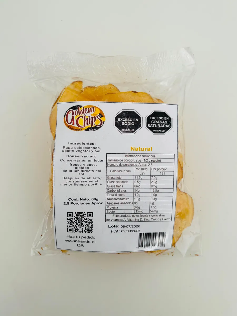 Paquete real de papas Goldem Chip's sabor Natural